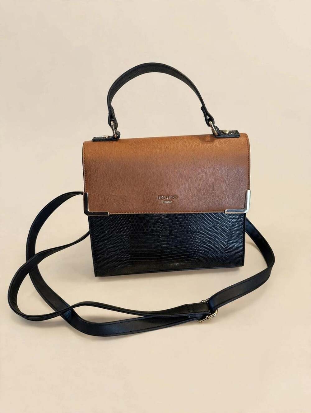 Dune London Women's Brown Black Lizard Embossed Handbag Crossbody